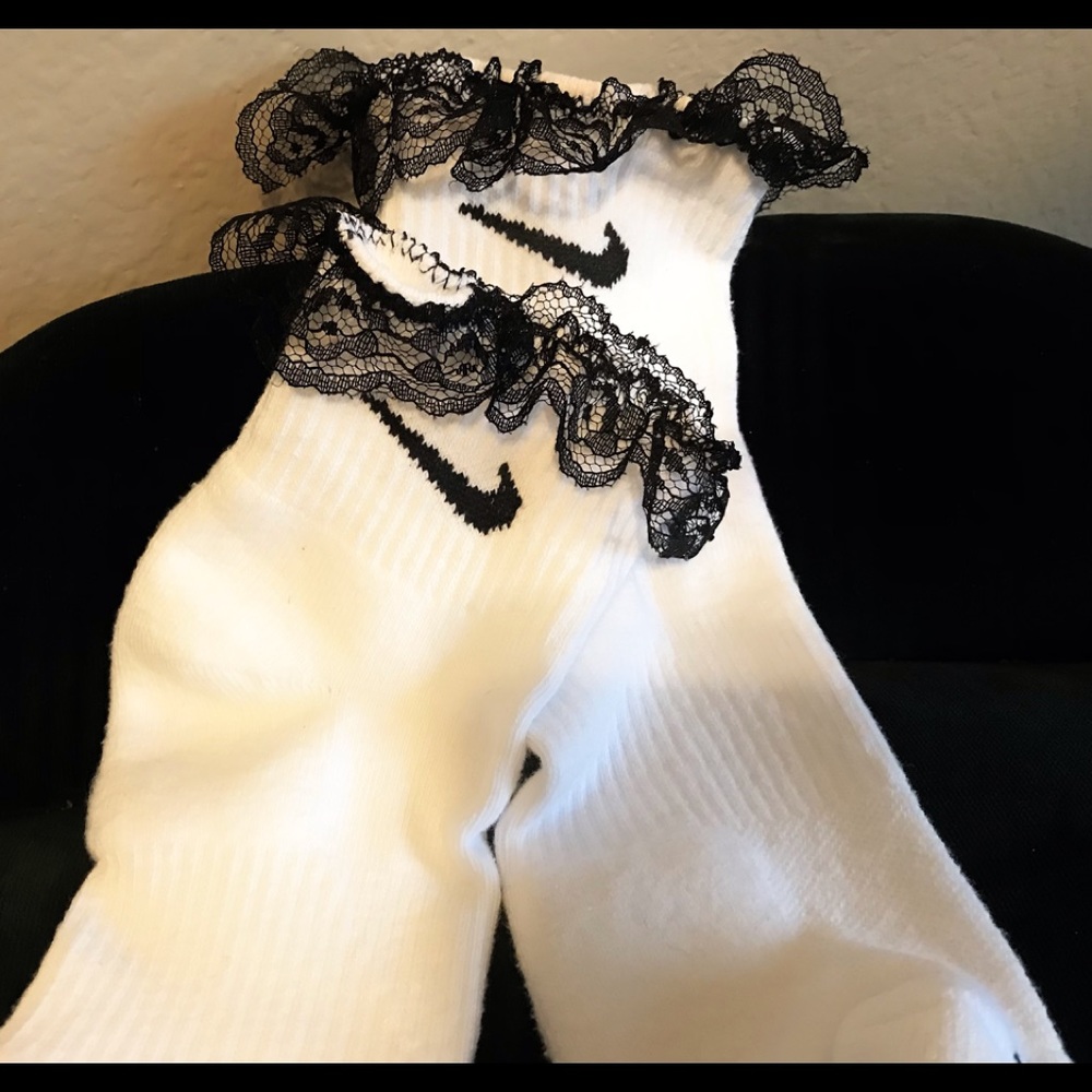 COPY - Laced white Nike socks.Hand Embellished